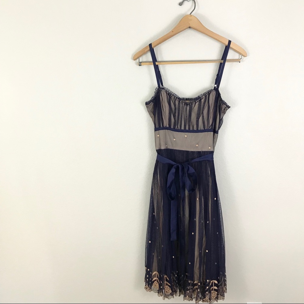 Odille Anthropologie 6 Dress Blue Mesh Embroidered - Picture 6 of 8